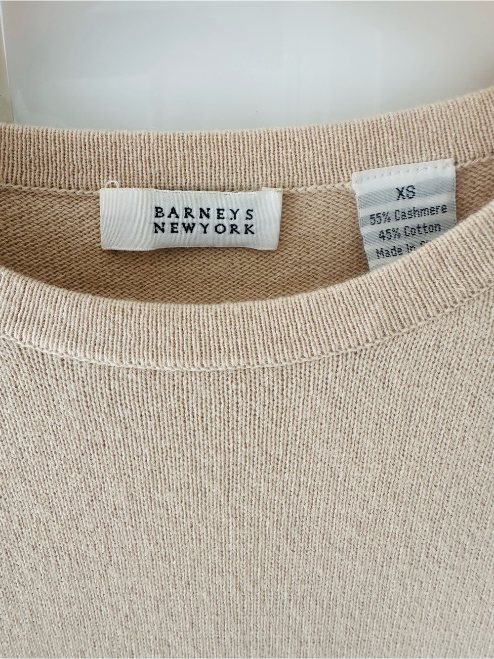 Barneys New York Cream Short Sleeve Cashmere-Cotton Top - Picture 2 of 6